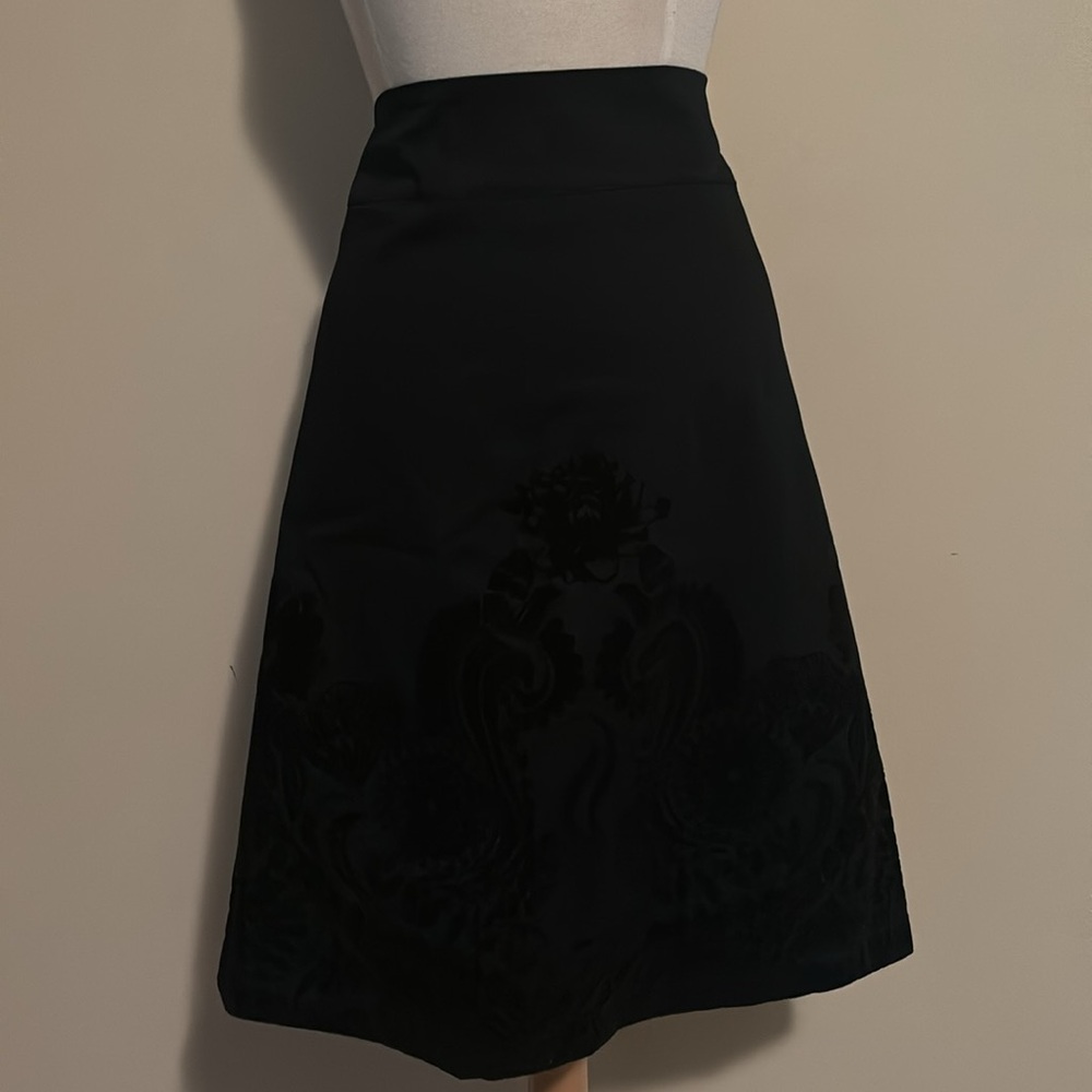 Michael Kors Black A-Line Skirt with Subtle Burnout Floral
